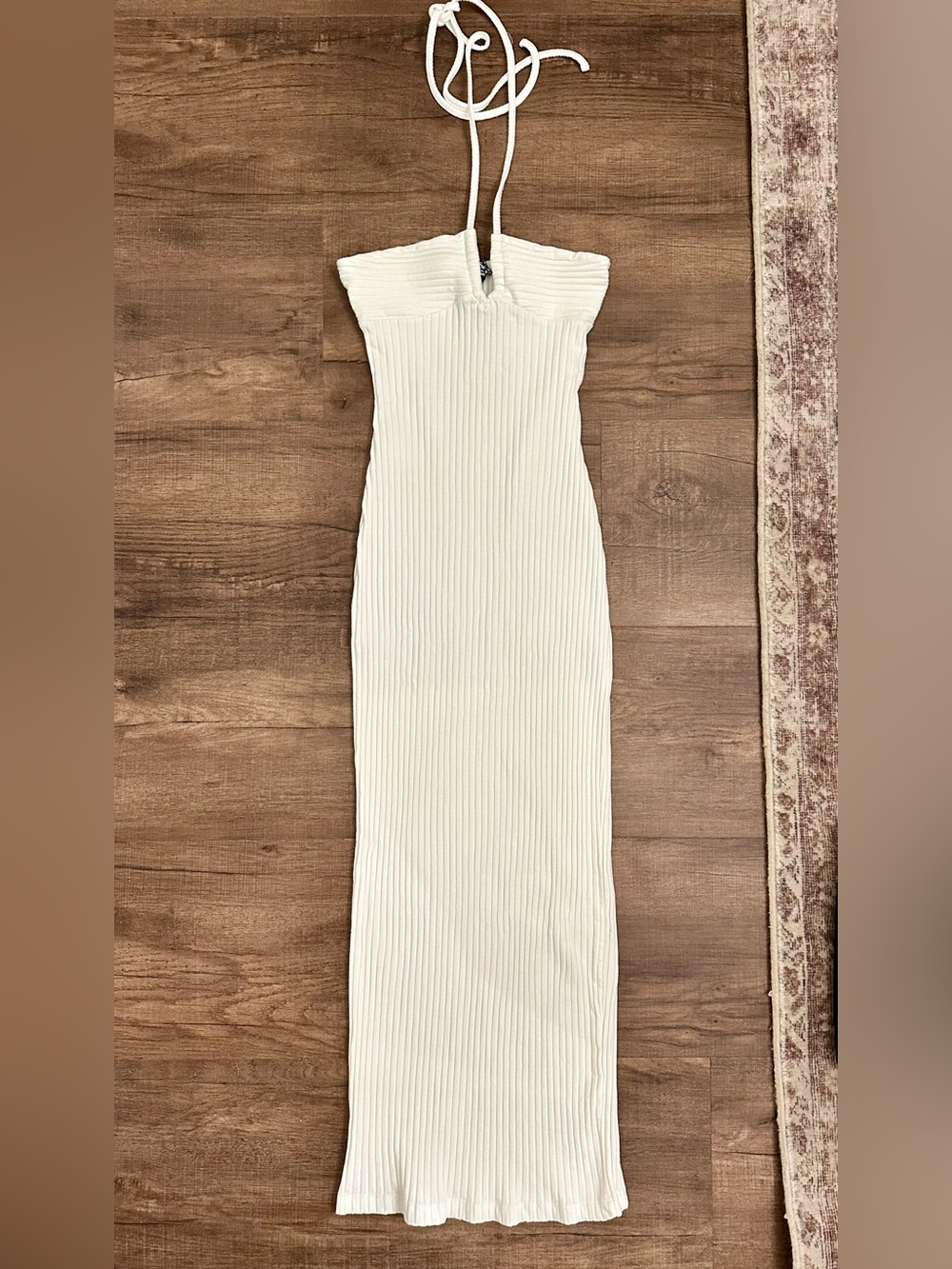 White/Cream Ribbed Halter Maxi Dress